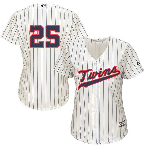 Twins #25 Byron Buxton Cream Strip Alternate Women's Stitched MLB Jersey